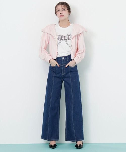 tシャツ ビッグリボンロゴ刺繍Tシャツ レディースの画像