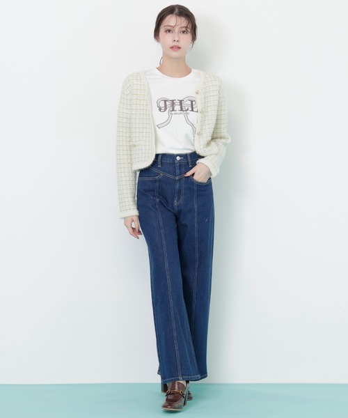tシャツ ビッグリボンロゴ刺繍Tシャツ レディースの画像