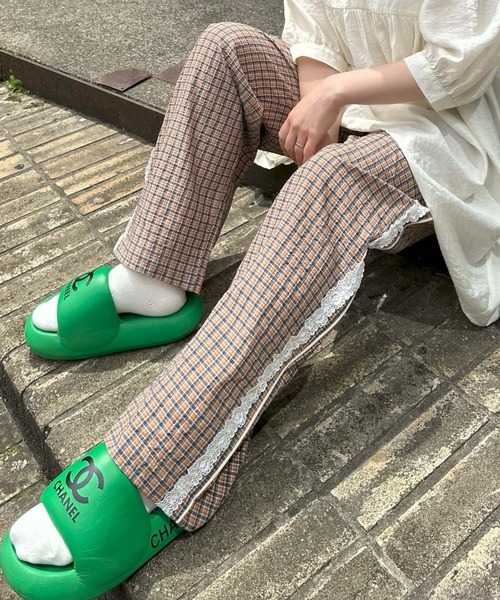 Alley Tokyo パンツ レースラインチェックパンツ レディース