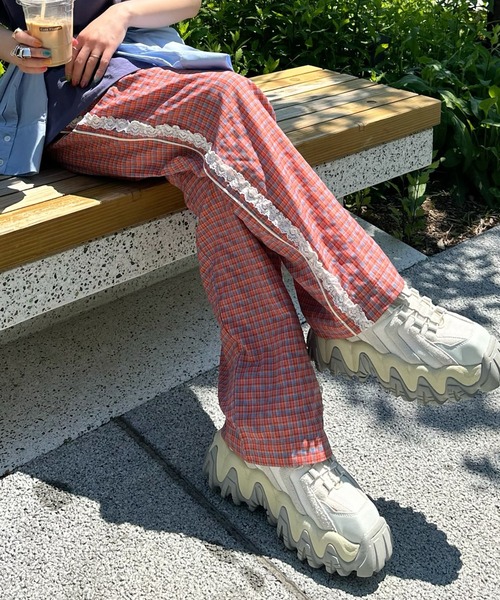 Alley Tokyo パンツ レースラインチェックパンツ レディース