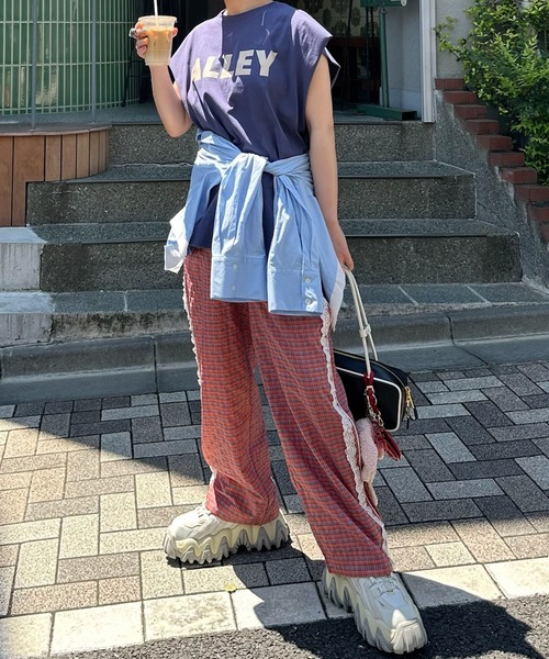 Alley Tokyo パンツ レースラインチェックパンツ レディース