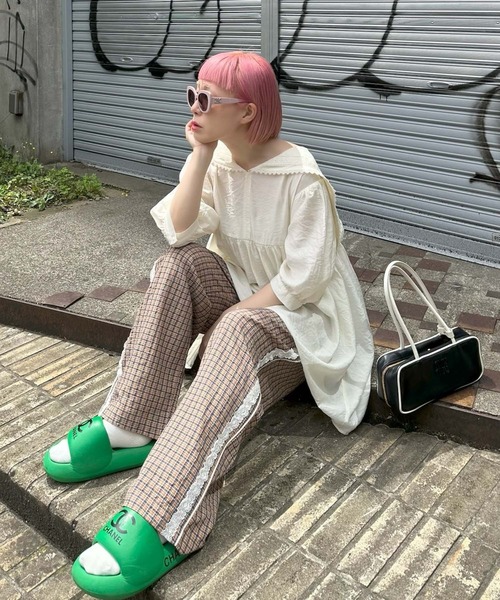 Alley Tokyo パンツ レースラインチェックパンツ レディース