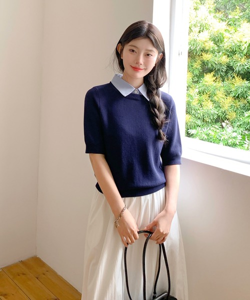 eimy 2way半袖ニット ニット セーター 襟付き2WAY半袖ニット レディース : ZOZOTOWN