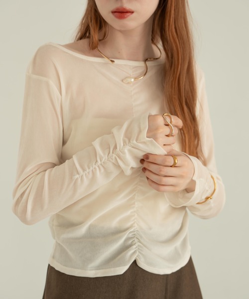 hinari（ヒナリ） シアーフロッキーギャザートップス レディース