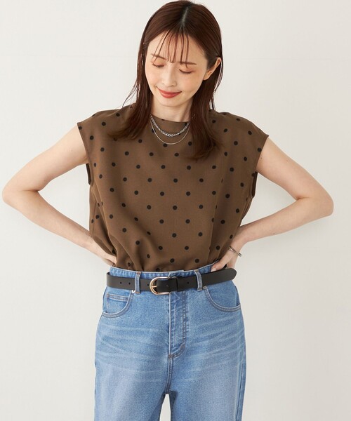 ブラウス シャツ 「洗える」ドビードットラッフルブラウス レディース 洗える】ドビードットラッフルブラウス[品番：ITKW0021483