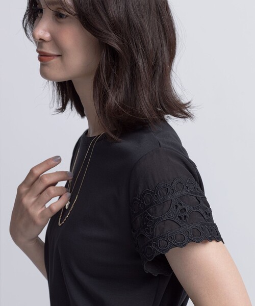 tシャツ レーススリーブシルケット カットソー レディース