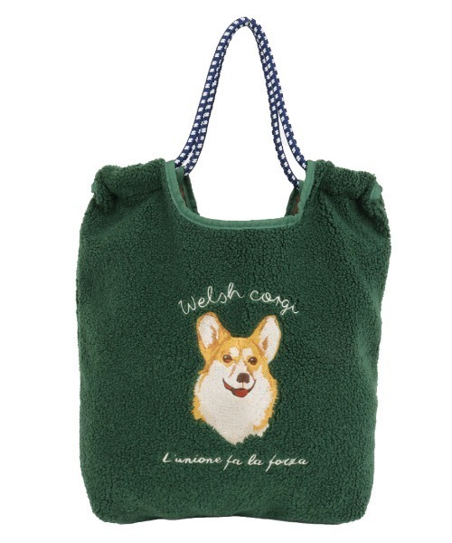 コーギー犬刺繍♡秋冬トートバッグ Per sist ence（パーシエンス） トートバッグ ボアアニマル刺繍コード