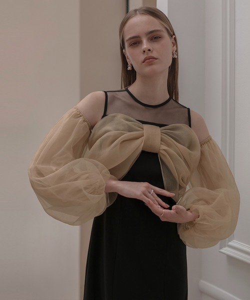 leja フロントリボンチュールラインワンピース Leja（レジャ） ドレス 「LEJA」フロントリボンチュールIライン