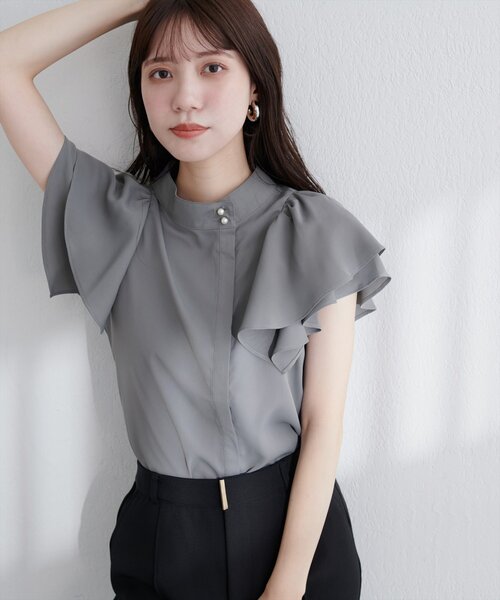 natural couture ブラウス シャツ ラッフルフリルフロントアシメ