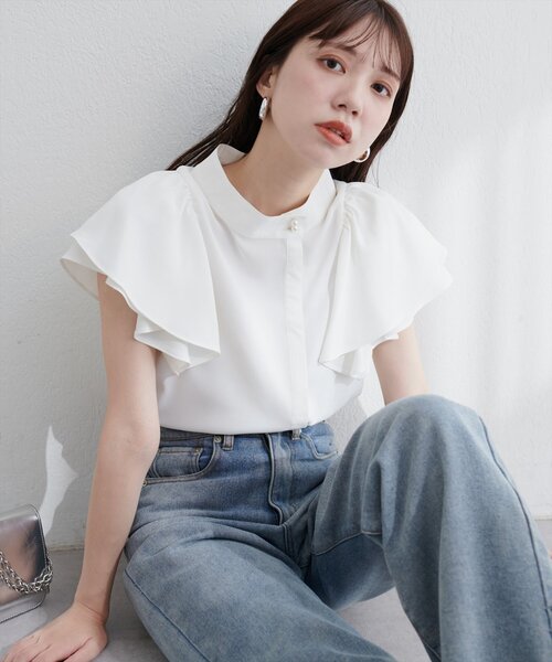 natural couture ブラウス シャツ ラッフルフリルフロントアシメ