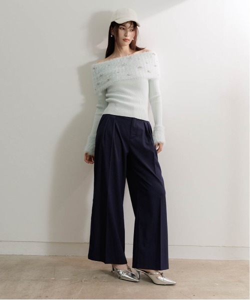 RANDA（ランダ） ニット セーター ビジューシャギーオフショルダー