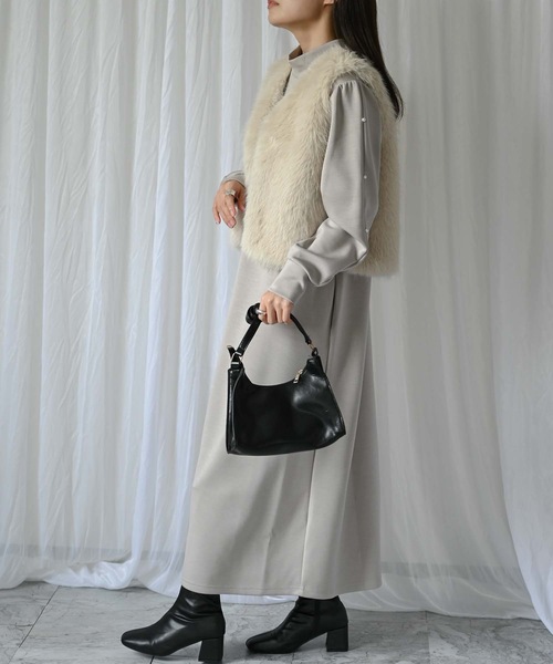 ＆HALF ワンピース ファーベスト×袖パールワンピース（2点セット