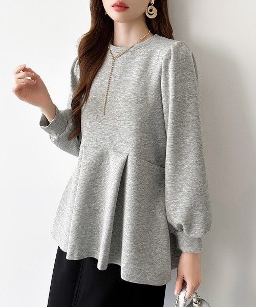 OHGA グレー 長袖 ぺプラムトップス OHGA ペプラムグレー