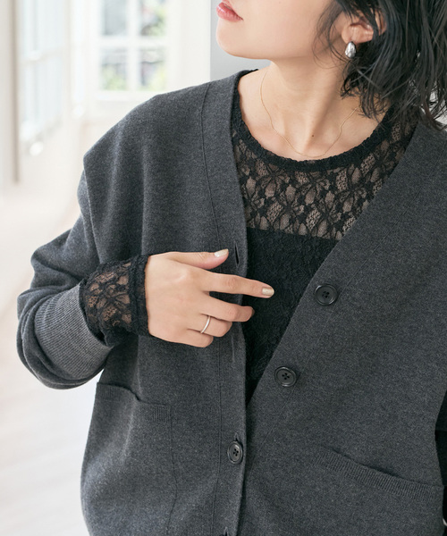 【新品】Spick and Span ストレッチレースクルーネックプルオーバー Spick＆Span（スピック アンド スパン） tシャツ 「追加」ストレッチ