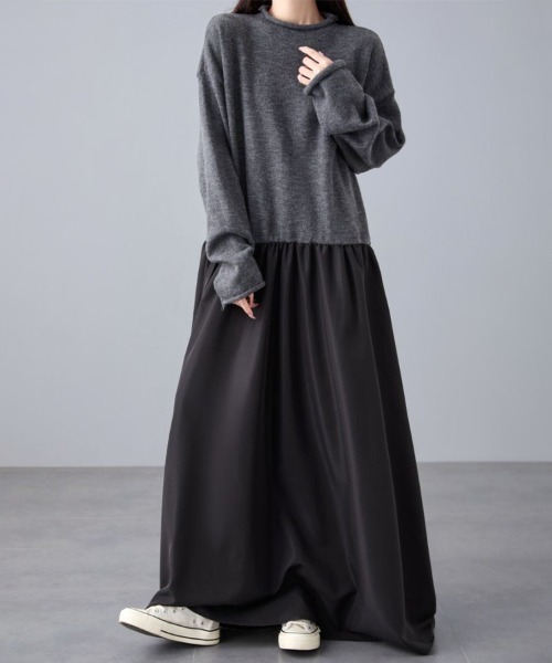 【送料無料】『布帛切替ニットワンピース』【メール便不可】【50】[ワンピース 長袖 レディース ニットワンピ ロング丈 ナイロン 配色 切り替え 異素材 ポケット モード カジュアル 秋 冬 秋冬] ワンピース ニット×布帛切替ワンピース : ZOZOTOWN Yahoo!店 - 通販