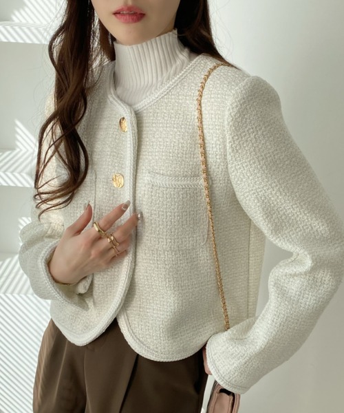 「Ada.」 ツイードジャケット FREE ホワイト レディース_画像3