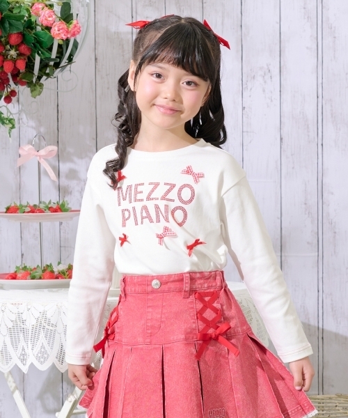 mezzo piano tシャツ ラインストーンロゴ 長袖Tシャツ キッズ 子供服