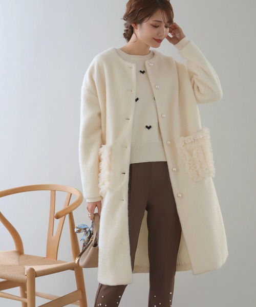 「MERAKI」 ノーカラーコート FREE グレー レディース_画像2