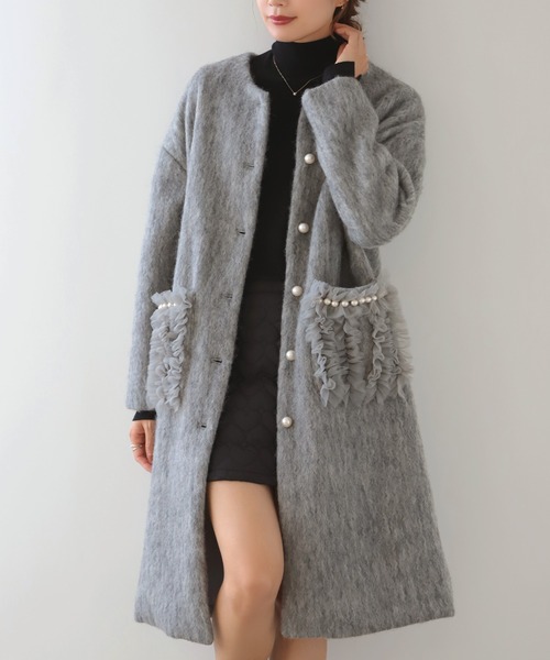 「MERAKI」 ノーカラーコート FREE グレー レディース_画像9