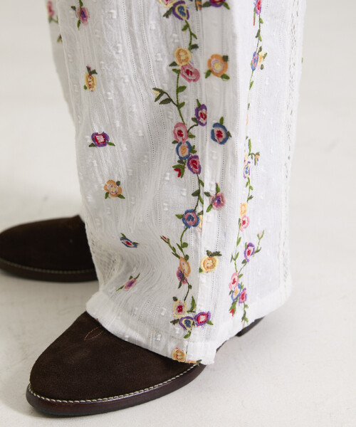 Freada（フリーダ） ワイドパンツ パンツ ドビー花刺繍×レースパンツ