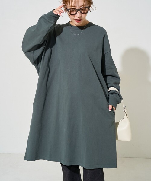「FREAK'S STORE」 長袖ワンピース フリ- グリーン レディース_画像7