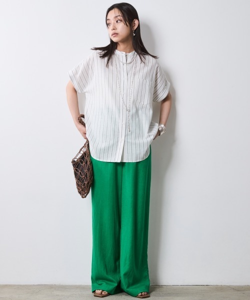 「CHIC STYLE」 半袖ブラウス L ネイビー レディース_画像5