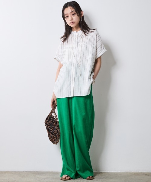 「CHIC STYLE」 半袖ブラウス L ネイビー レディース_画像6
