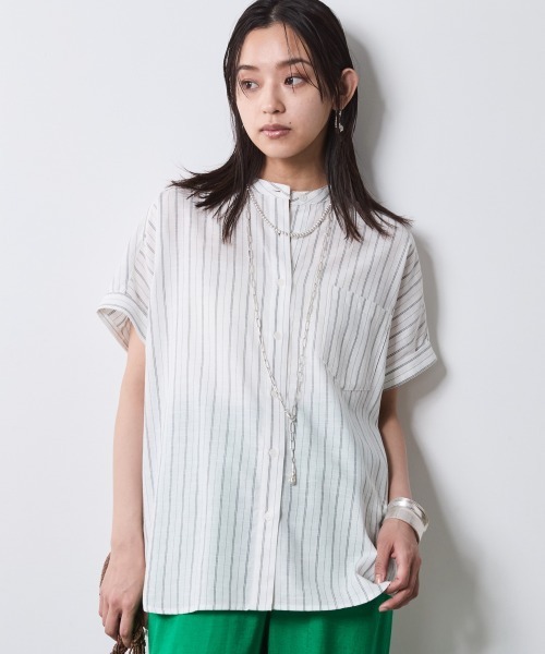 「CHIC STYLE」 半袖ブラウス L ネイビー レディース_画像7