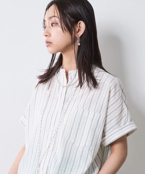 「CHIC STYLE」 半袖ブラウス L ネイビー レディース_画像8