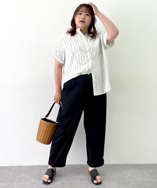 「CHIC STYLE」 半袖ブラウス L ネイビー レディース_画像9