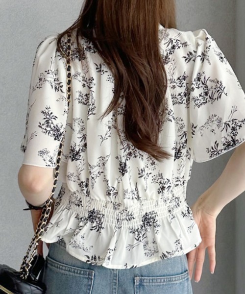 VALENTINO ボタニカル柄 シフォン ブラウス 半袖 umune ブラウス シャツ 花柄ブラウス 半袖 ボタニカル柄 無地 シフォン