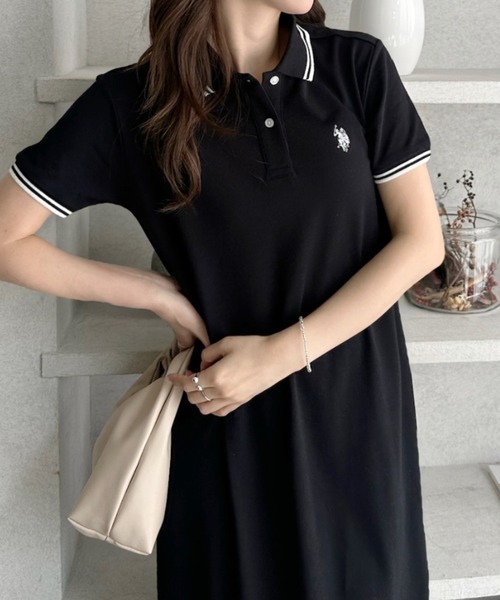 「U.S. POLO ASSN.」 半袖ワンピース M グレイッシュベージュ レディース_画像3