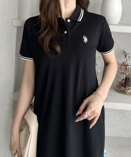 「U.S. POLO ASSN.」 半袖ワンピース M グレイッシュベージュ レディース_画像4