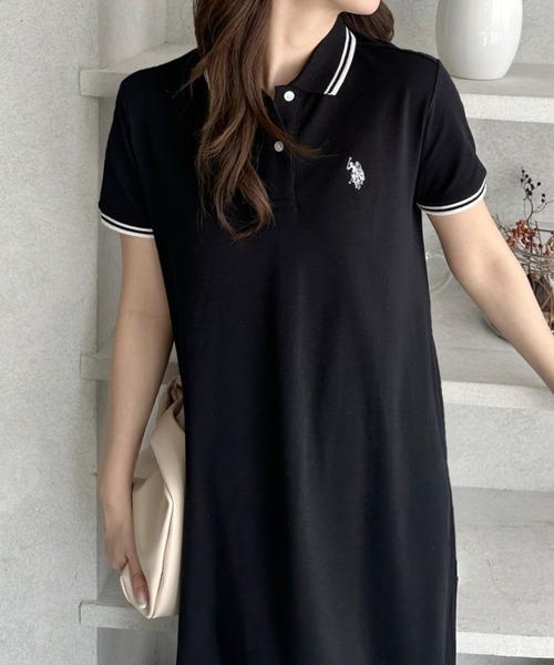 「U.S. POLO ASSN.」 半袖ワンピース M グレイッシュベージュ レディース_画像5