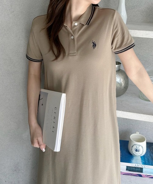 「U.S. POLO ASSN.」 半袖ワンピース M グレイッシュベージュ レディース_画像7