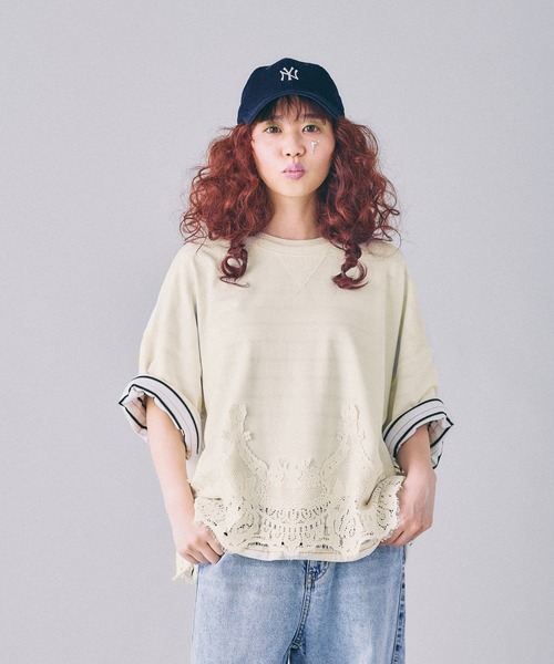 LEPSIM（レプシィム） tシャツ 半袖 レースドッキングミニ裏毛6分袖