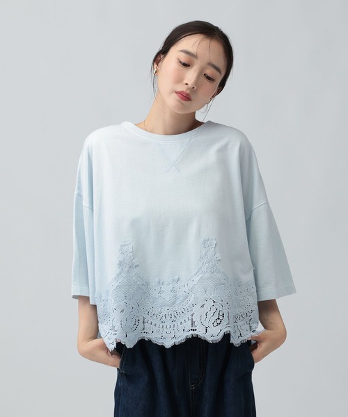 LEPSIM（レプシィム） tシャツ 半袖 レースドッキングミニ裏毛6分袖