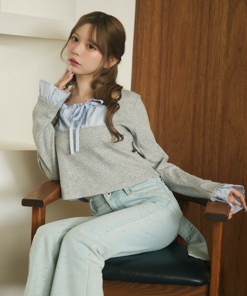 TITTY&CO. ストライプシャツドッキングニット TITTY＆CO.（ティティーアンドコー） ニット セーター ストライプ