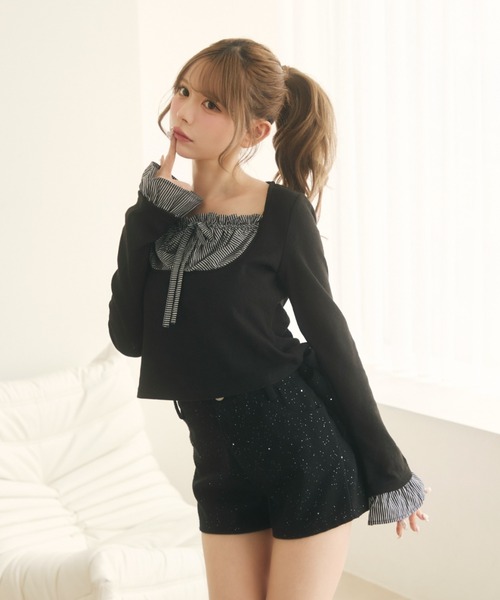 TITTY&CO. ストライプシャツドッキングニット TITTY＆CO.（ティティーアンドコー） ニット セーター ストライプ