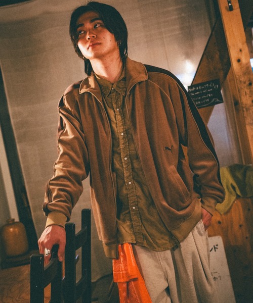 D536 新品 タグ付き PUMA ベロア ジャージ 上下 メンズ L 茶×橙 PUMA（プーマ） ジャージ 別注 T7 ベロアトラックジャケット