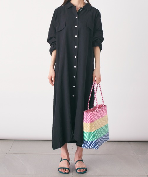 おまけ付 ワンピース ナチュラルなシワ感が涼し気 Maison Breeze パッカリングロングシャツワンピース Shipsctc Org