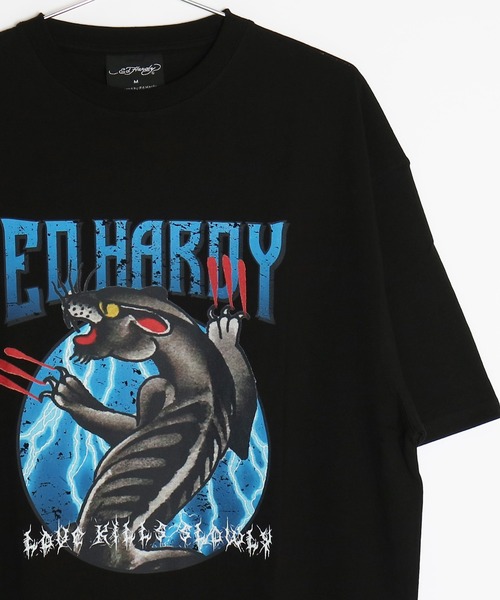 Ed Hardy ブラック 半袖Tシャツ XS Ed Hardy エドハーディー ed hardy Tシャツ メンズ 薔薇/ローズ