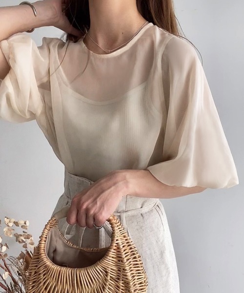 FILLOU ブラウス シャツ ハーフスリーブシアーブラウス レディース 