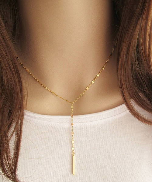 【美品】ゴールドネックレス バーデザイン レディース Lace Ladies ネックレス ゴールド バー付き スライド チェーン
