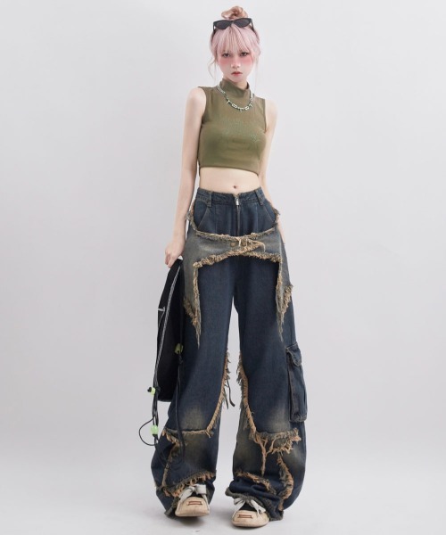 mushwear（マッシュウェア） ジーンズ スターカット ダメージワイド