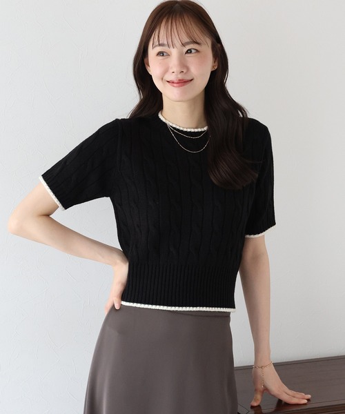 BLUEEAST ニット セーター 半袖ケーブルニット レディース