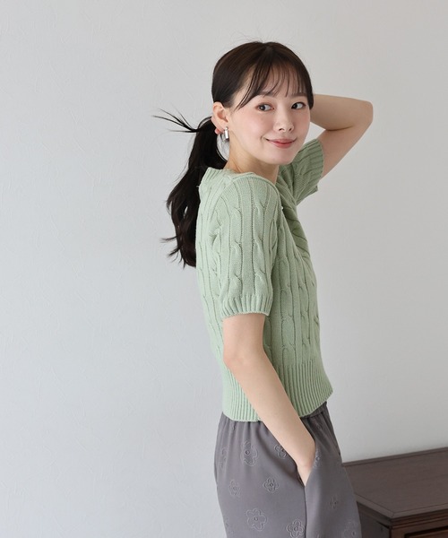 大人気★  半袖ケーブルニットセーター レディース BLUEEAST ニット セーター 半袖ケーブルニット レディース