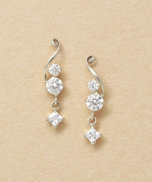 ハートピアス K14WG 3連スイングピアス ロングピアス