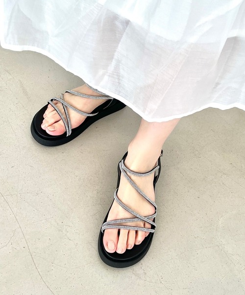 ORiental TRaffic サンダル ラインストーンストラップサンダル