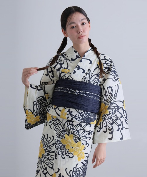 yulie 浴衣 大人浴衣2点セット洗える 兵児帯 女性 黒 選べる モダン